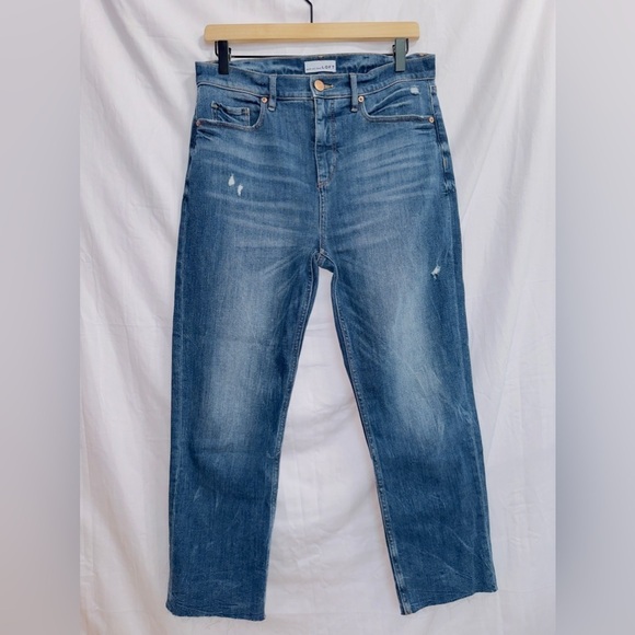 LOFT Dark Wash Denim High Rise Straight Leg Cropped Jean size 6/26 - Picture 1 of 7